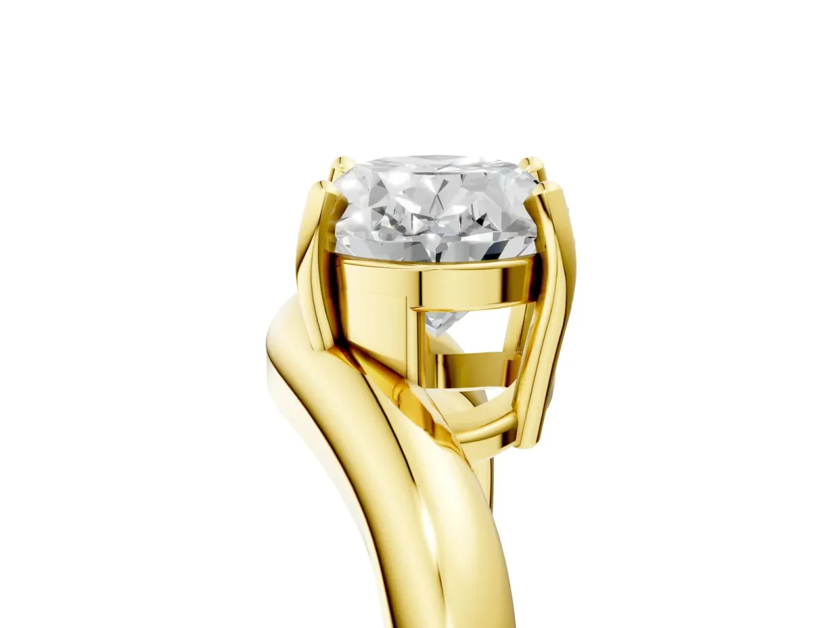 Oval Diamond Twisted Solitaire Ring Yellow gold