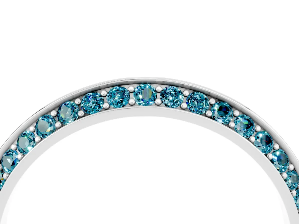 Double Row Pavé Round Blue Topaz Eternity Band with Channel Setting Platinum
