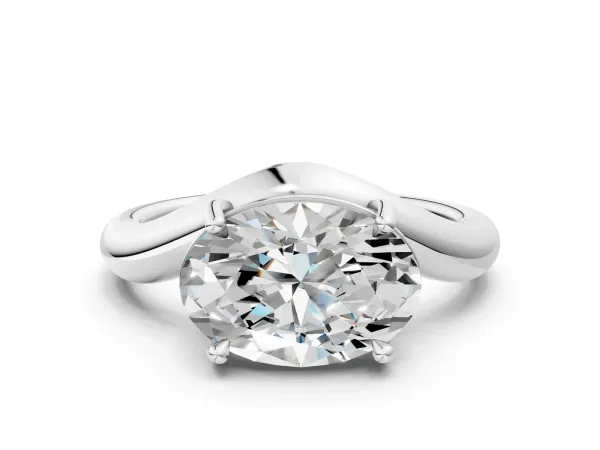 Oval Diamond Twisted Solitaire Ring Silver