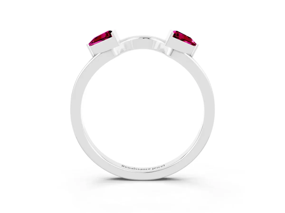 Trillion Garnet Open Band Ring with Bezel Setting Platinum
