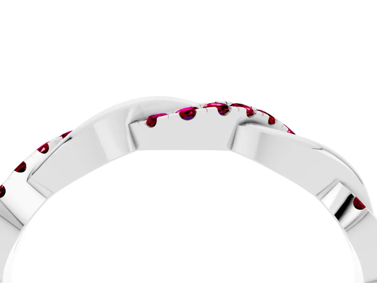 Round Garnet Twist Eternity Band with Pavé Setting Silver