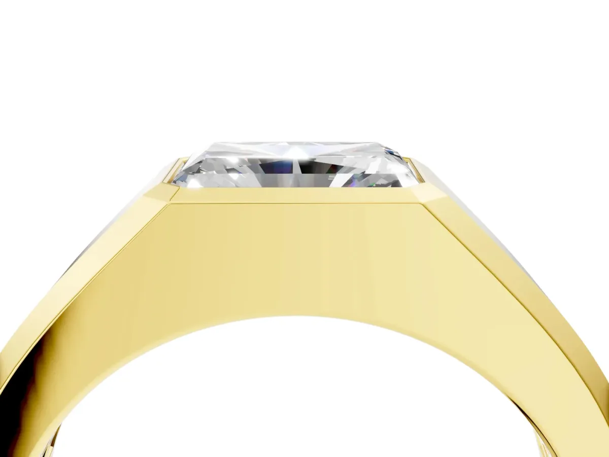 Radiant Diamond Wide Bezel Mens Ring Yellow gold