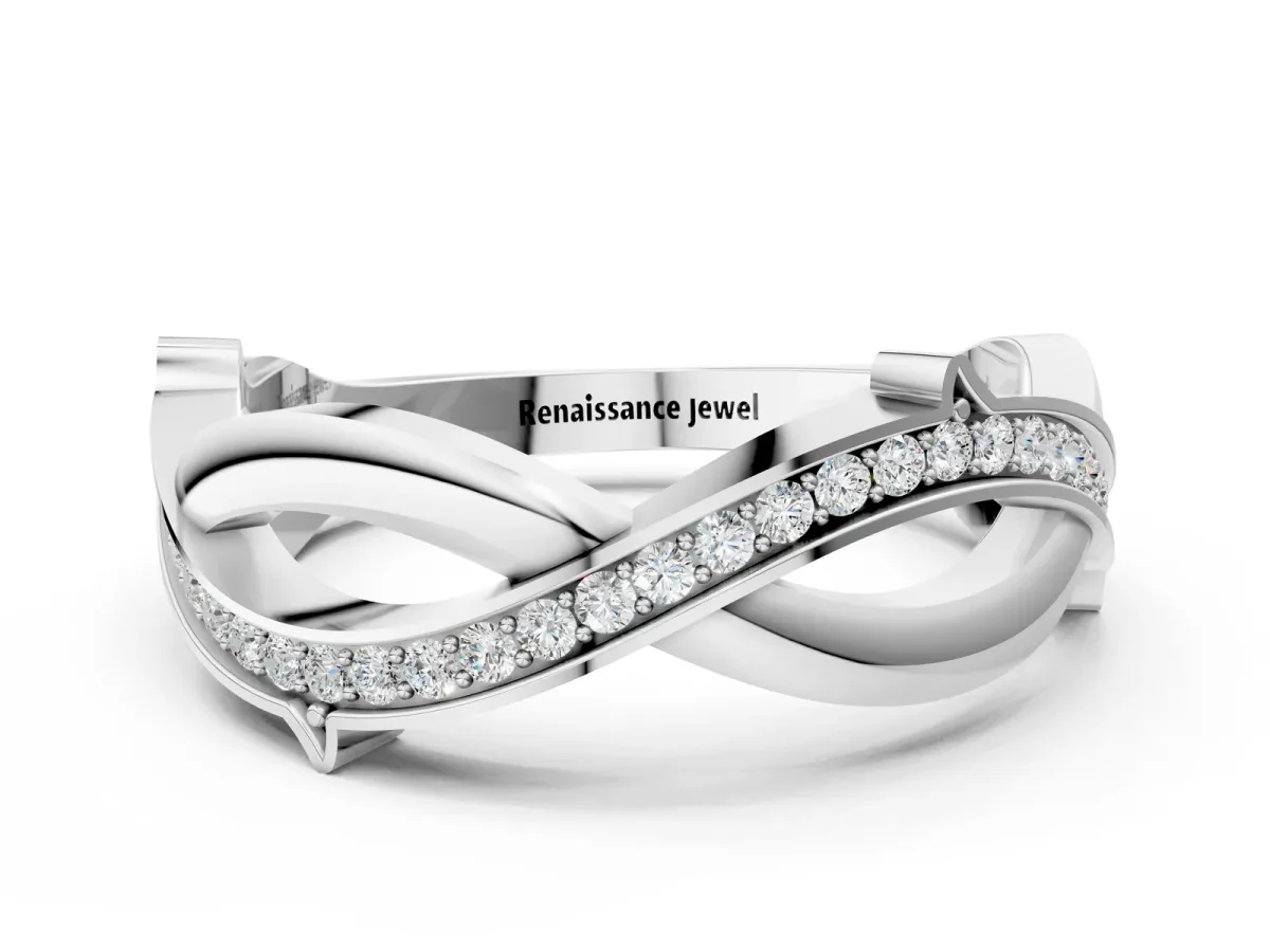 Pavé Round Diamond Twist Band with Channel Setting Silver