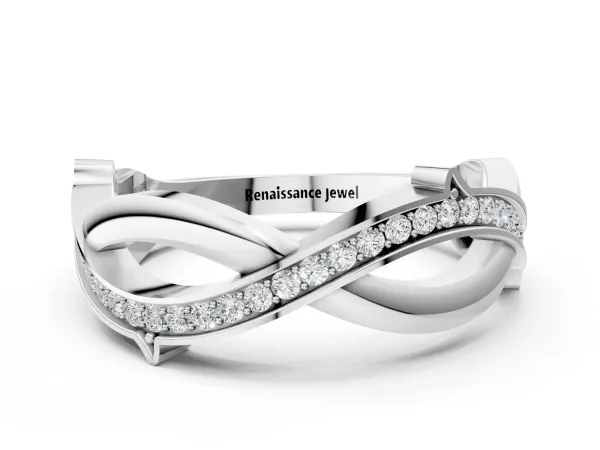 Pavé Round Diamond Twist Band with Channel Setting Silver