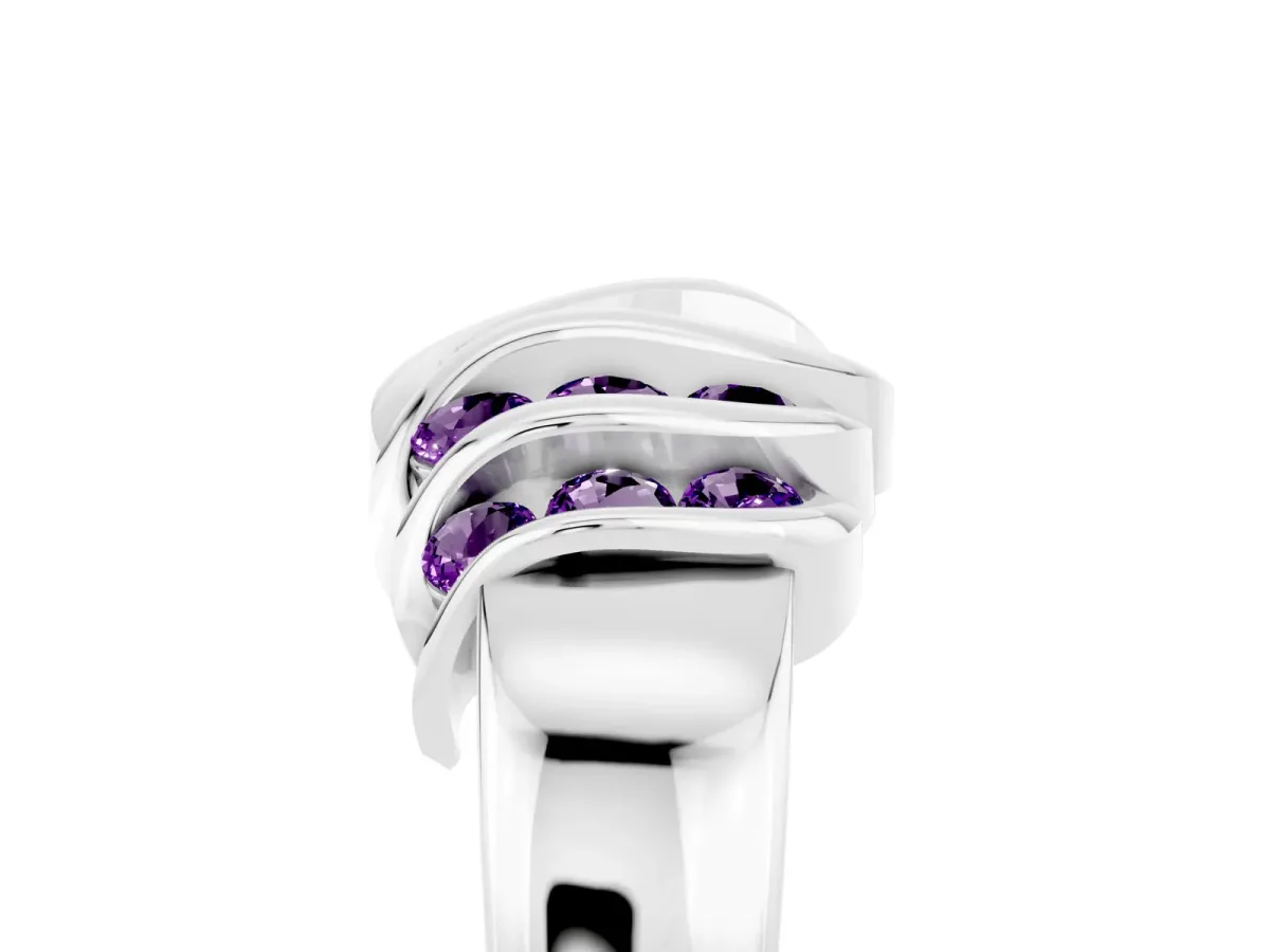 Round Amethyst Multi-Row Crossover Band Silver