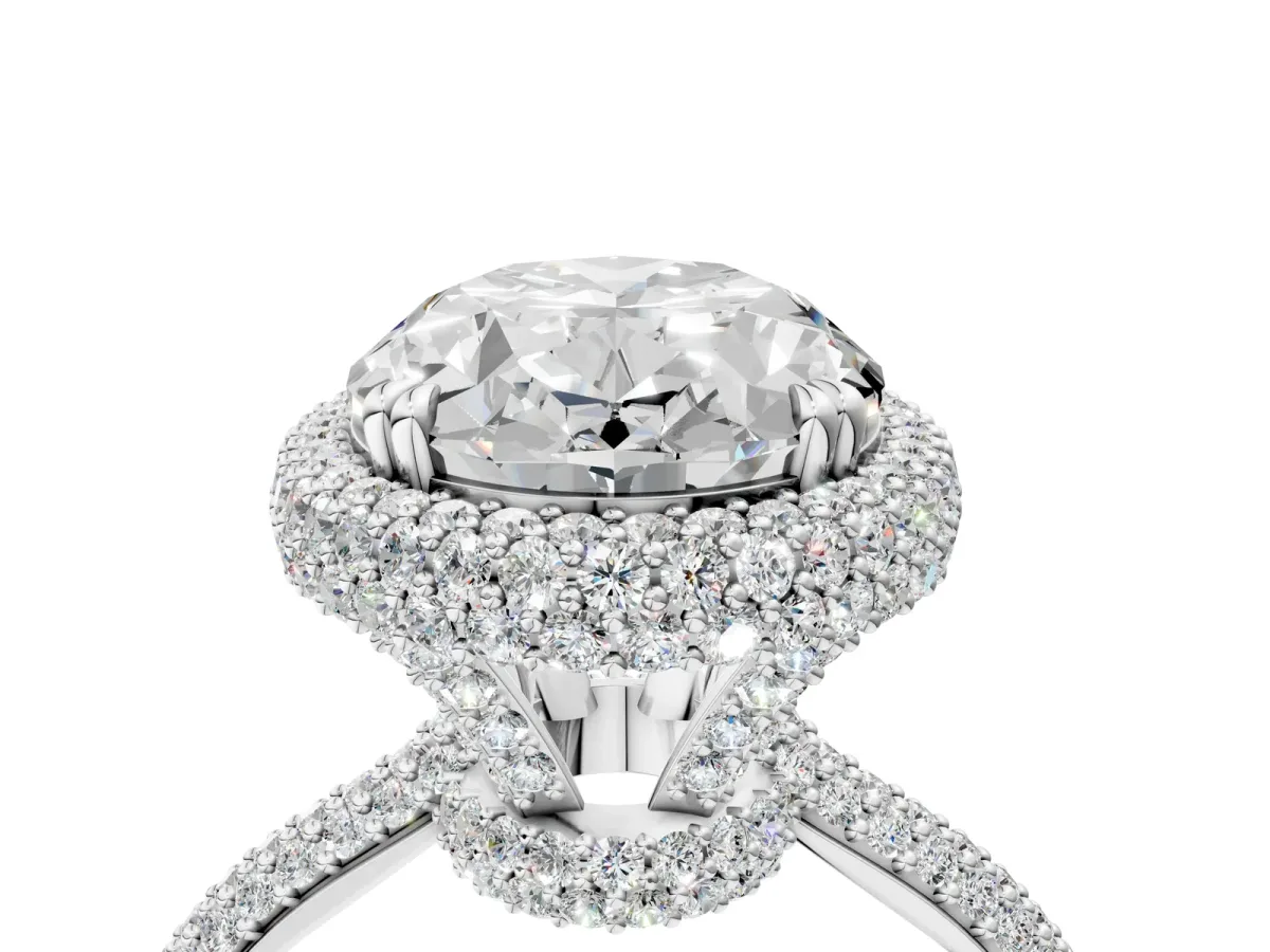 Oval Diamond Halo Ring with Round Diamond Accents Silver