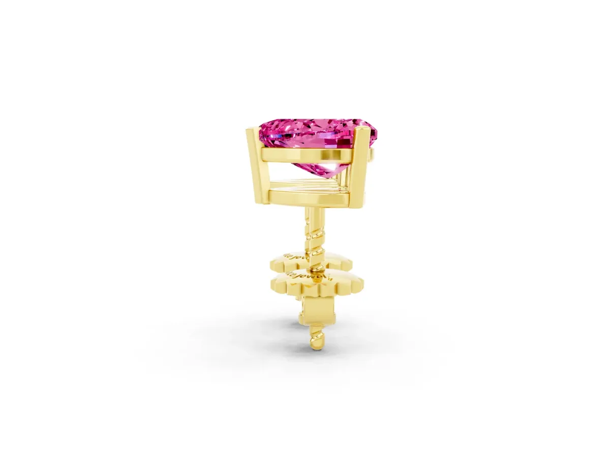 Heart Cut Pink Sapphire Stud Earrings Yellow gold