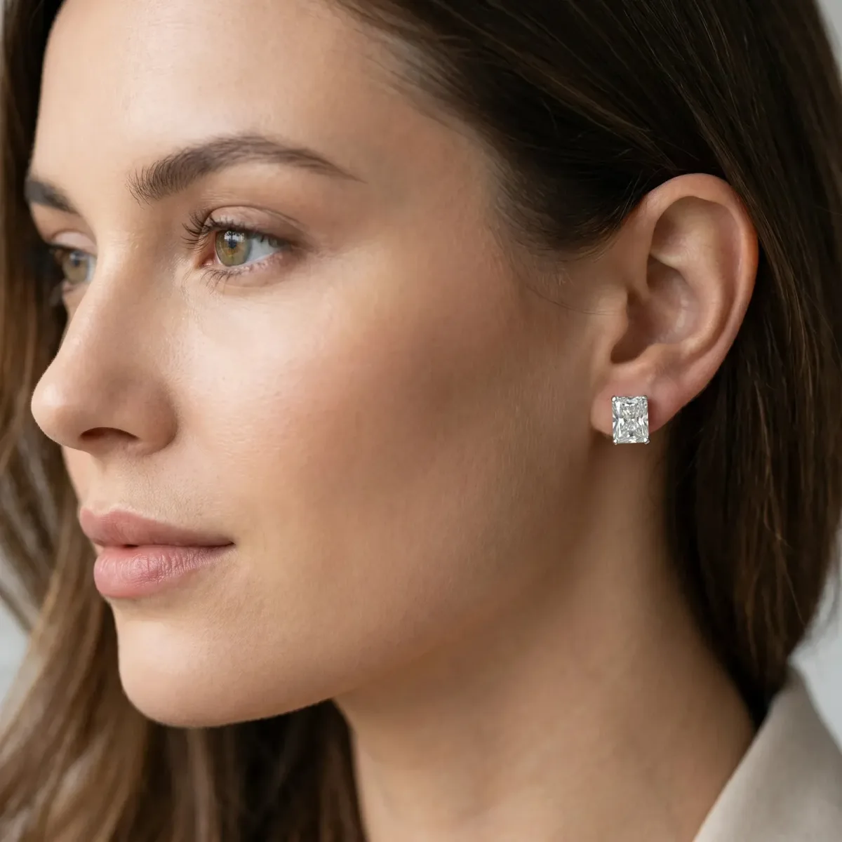 Radiant Cut Diamond Stud Earrings Silver