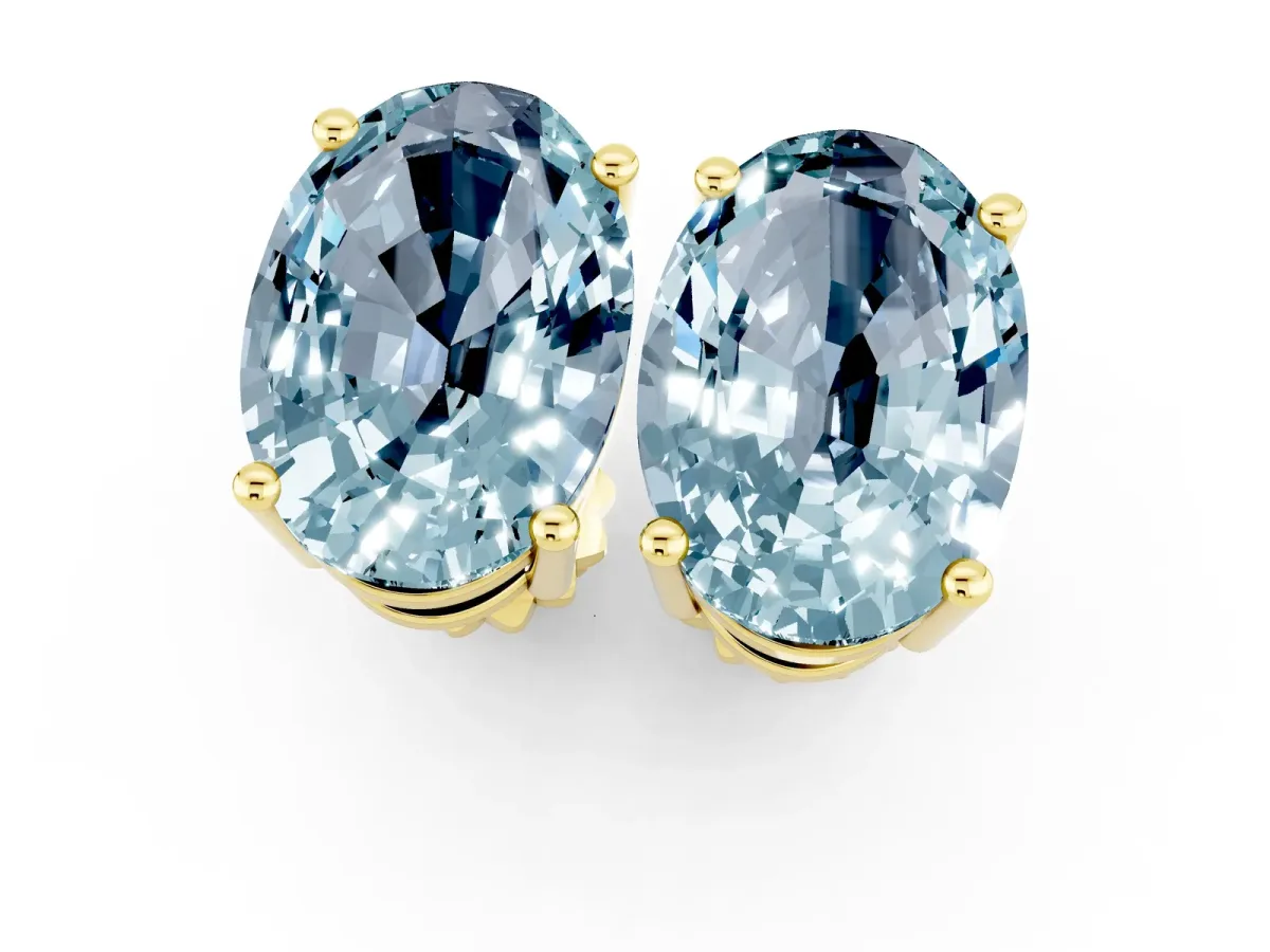 Oval Cut Aquamarine Stud Earrings Yellow gold