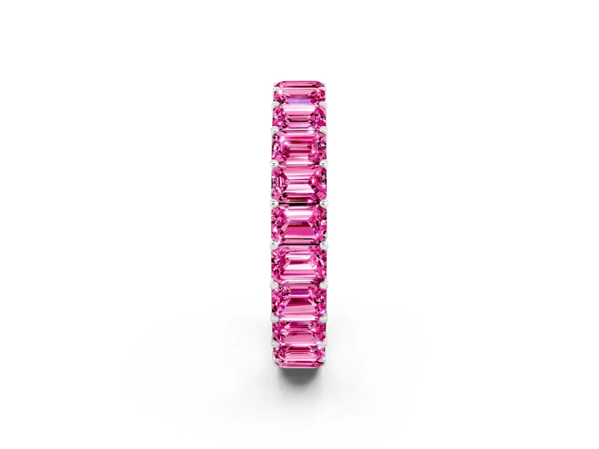Emerald Cut Pink Sapphire Eternity Band with Shared Prong Setting Silver