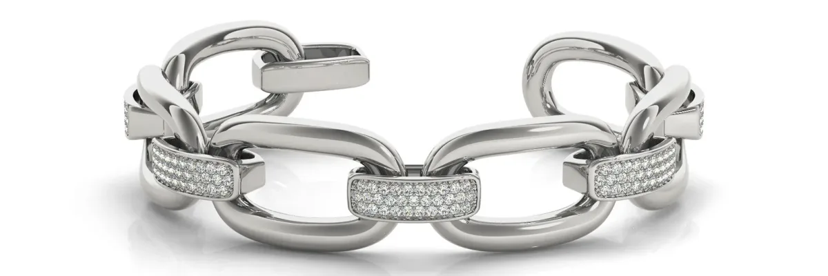 Pavé Round Diamond Link Bracelet with Channel Setting White gold