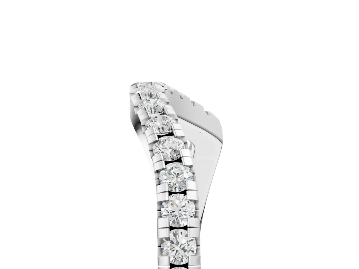 Round Cut Diamond Pavé Curved Band with Shared Prong Setting Silver