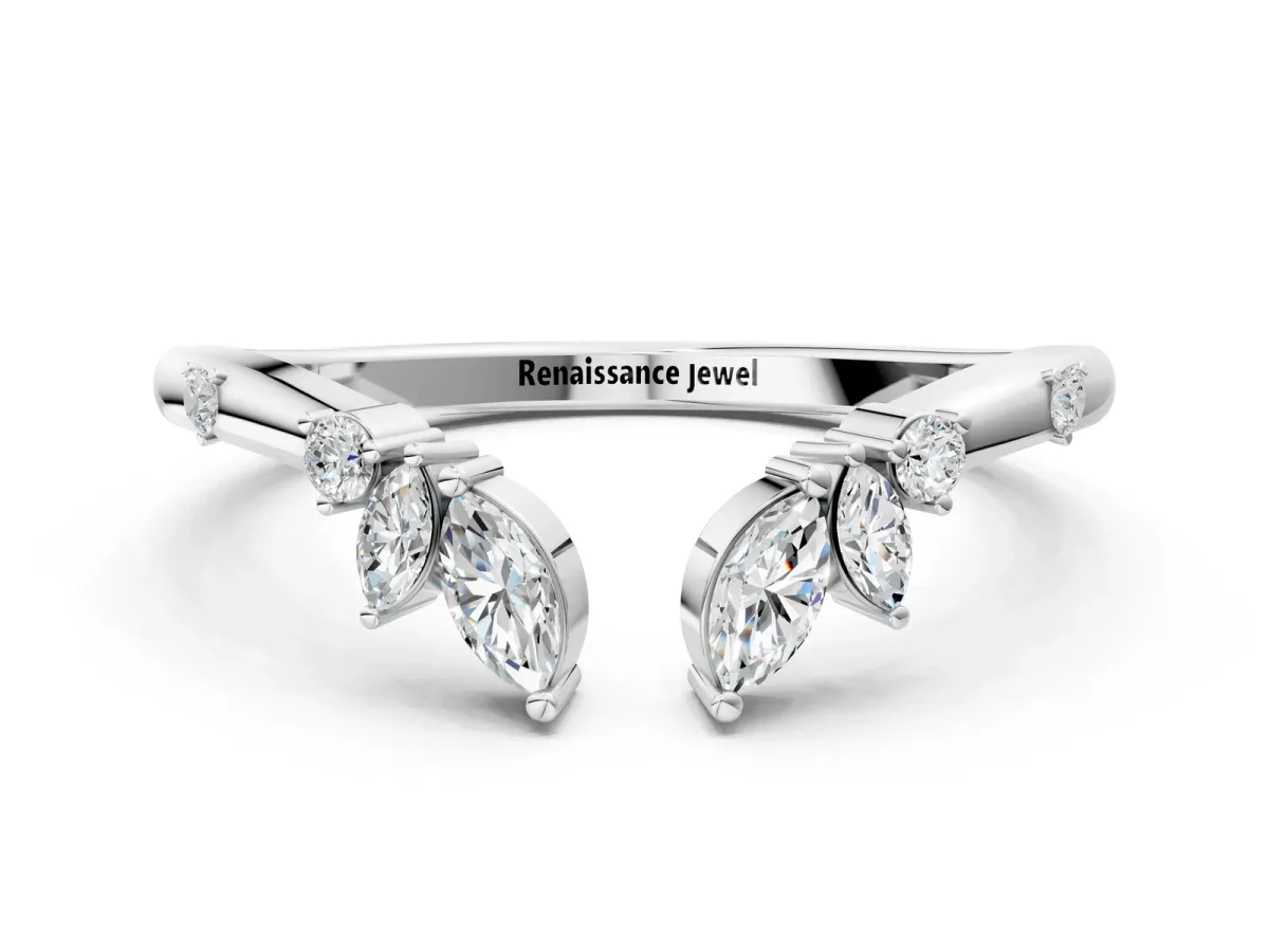 Open Marquise Cluster Diamond Band with Prong Setting Silver