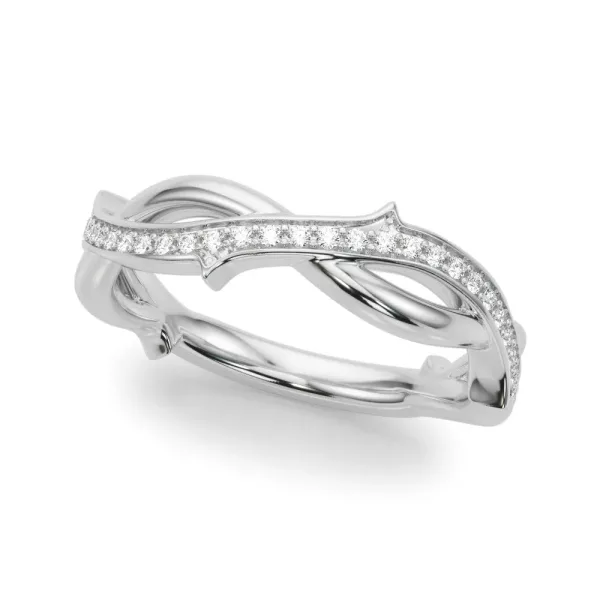 Pavé Round Diamond Twist Band with Bezel Setting White gold