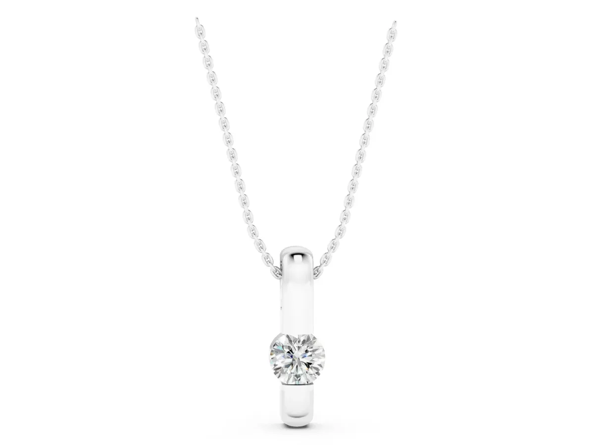 Round Bezel-Set Diamond Pendant White gold