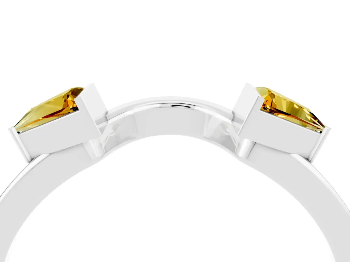 Trillion Citrine Open Band Ring with Bezel Setting Platinum