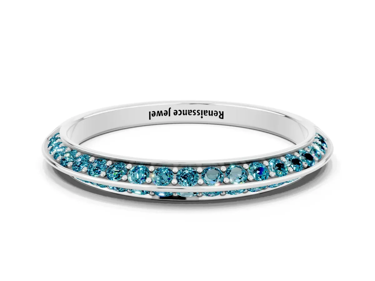 Double Row Pavé Round Blue Topaz Eternity Band with Channel Setting Platinum
