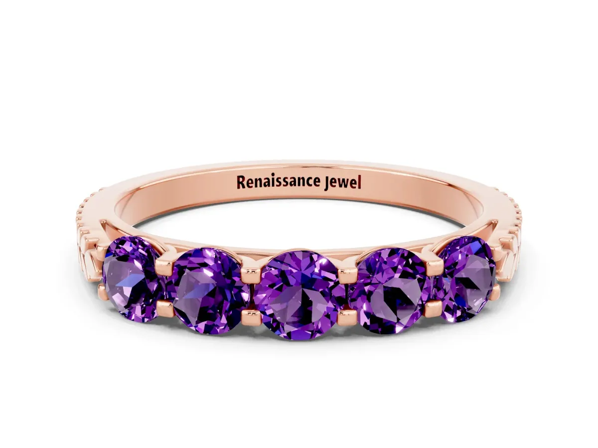 Five-Stone Round Amethyst Prong-Set Band Rose gold