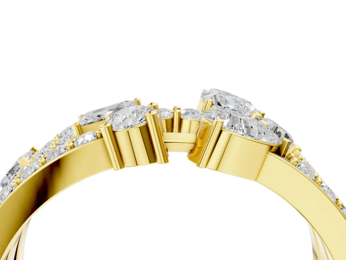Mixed Shape Diamond Multi Row Promise Ring with Round Diamond Accents Yellow gold
