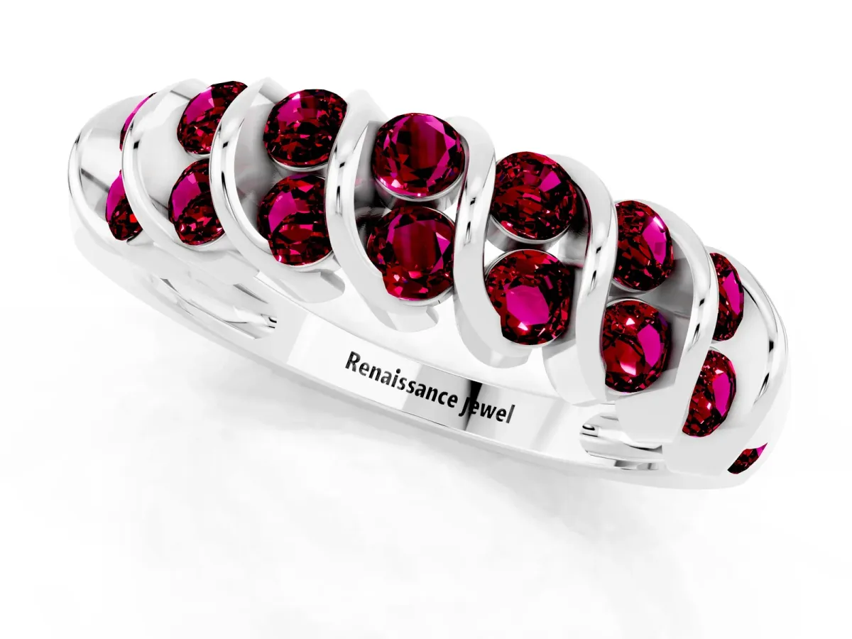 Channel Set Round Garnet Multi-Row Band Platinum