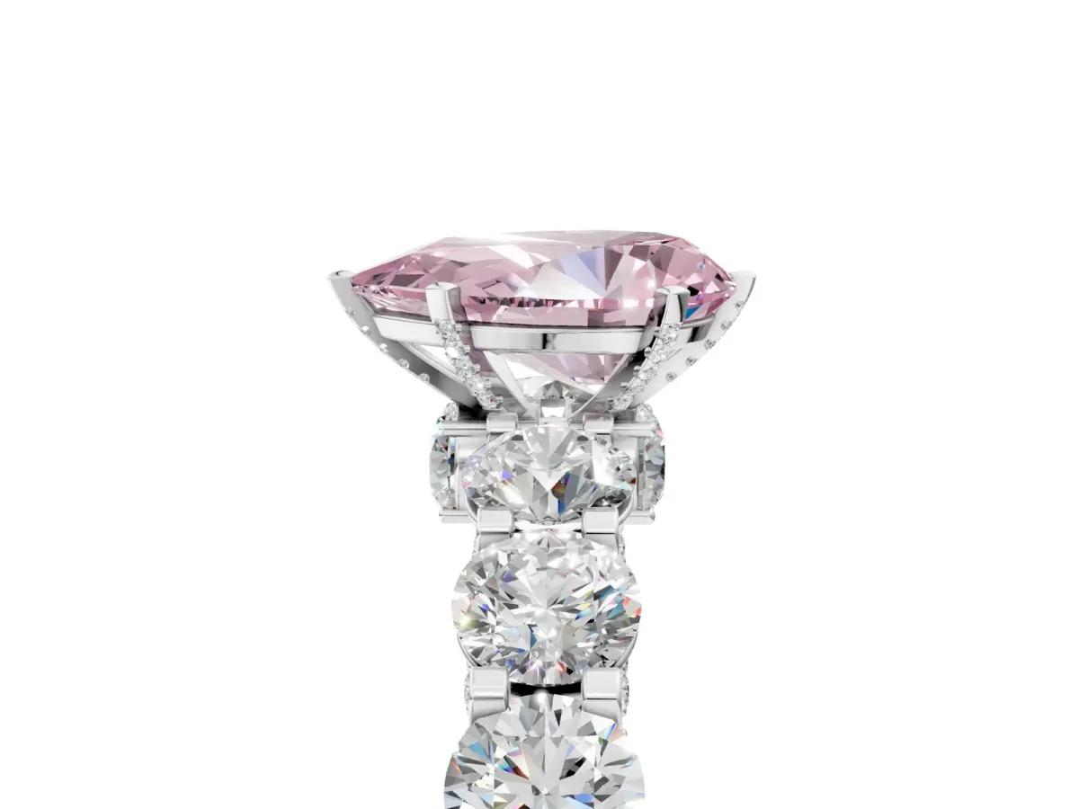 Fancy Pink Pear Cut Diamond Side Stone Engagement Ring with Four-Prong Setting White gold