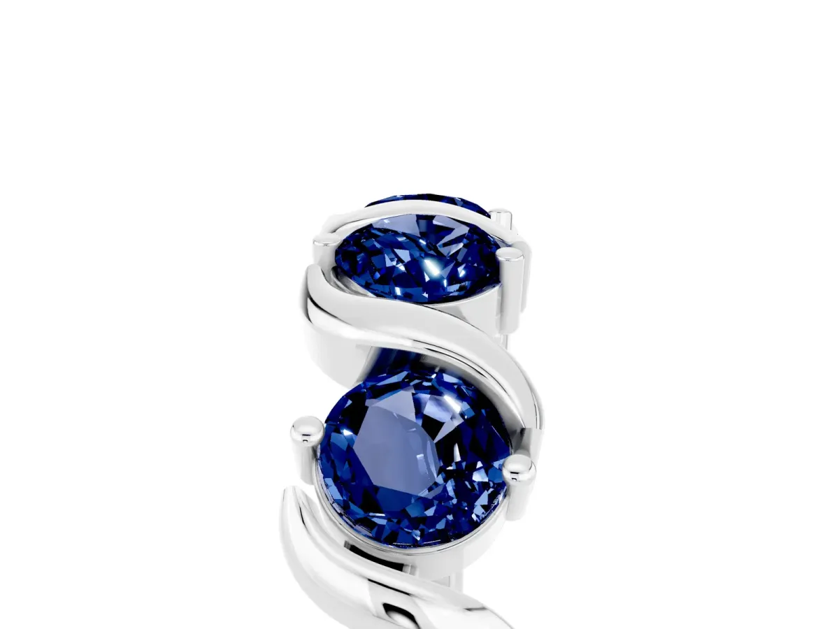 Six-Stone Round Blue Sapphire Wave Band with Shared Prong Setting Silver