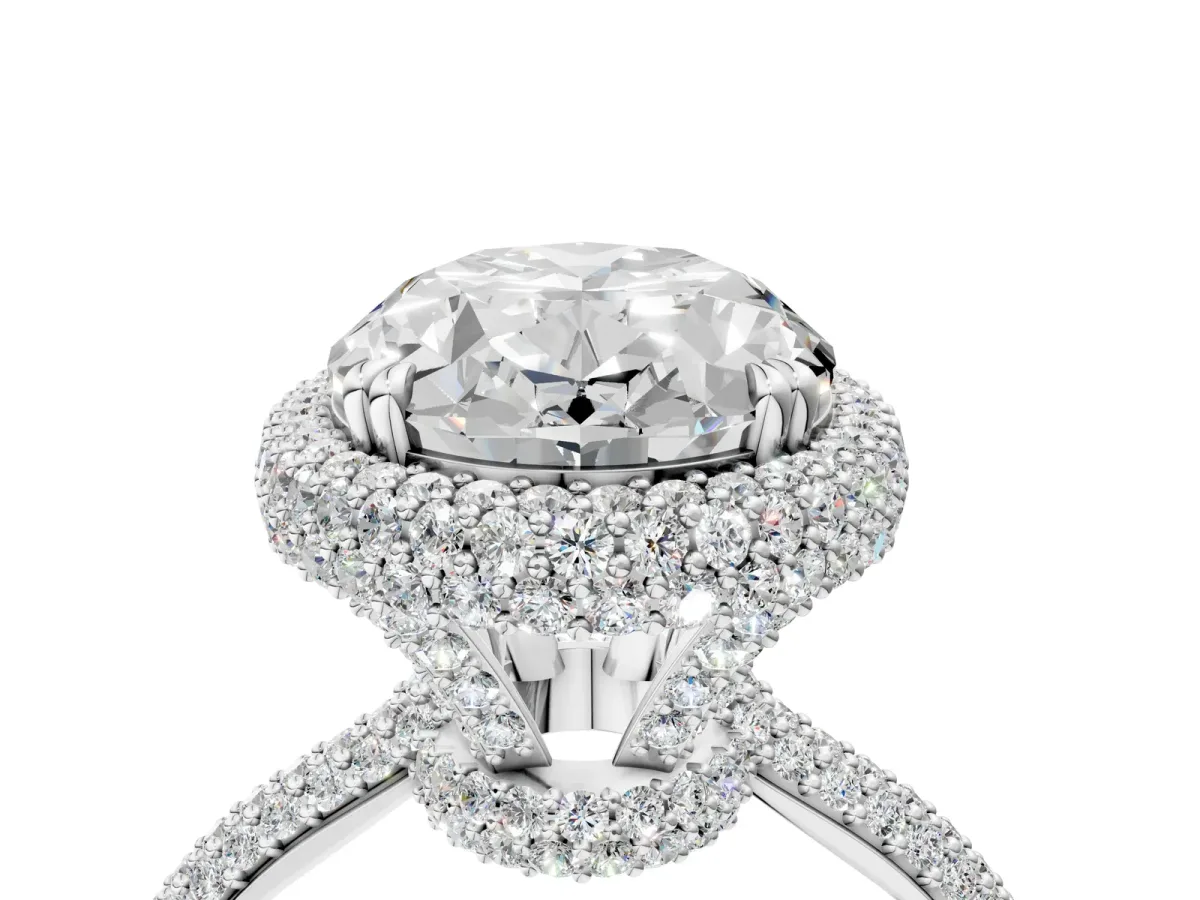 Oval Diamond Halo Ring with Round Diamond Accents Silver