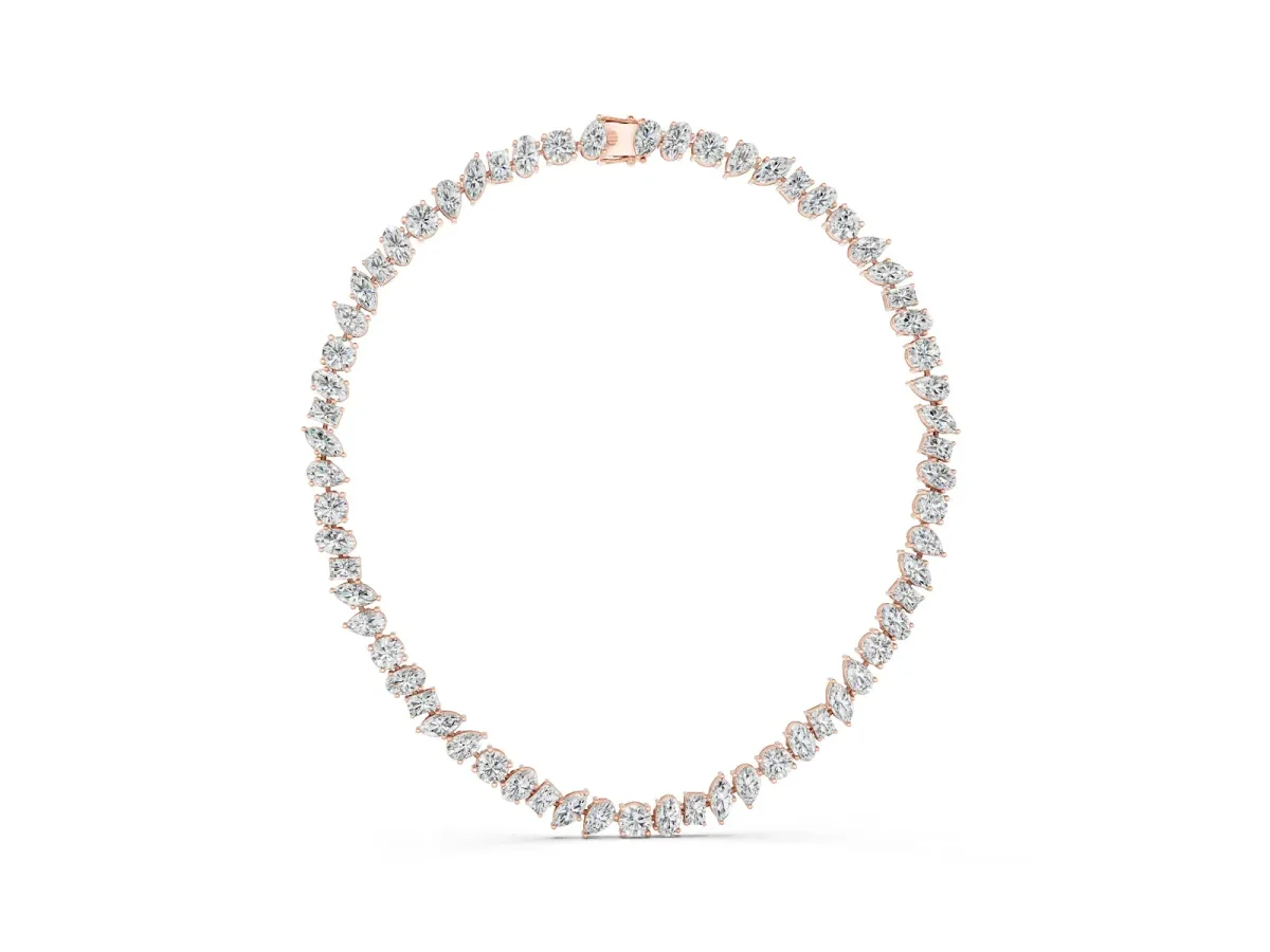 Mixed Shape Diamond Tennis Necklace Rose gold