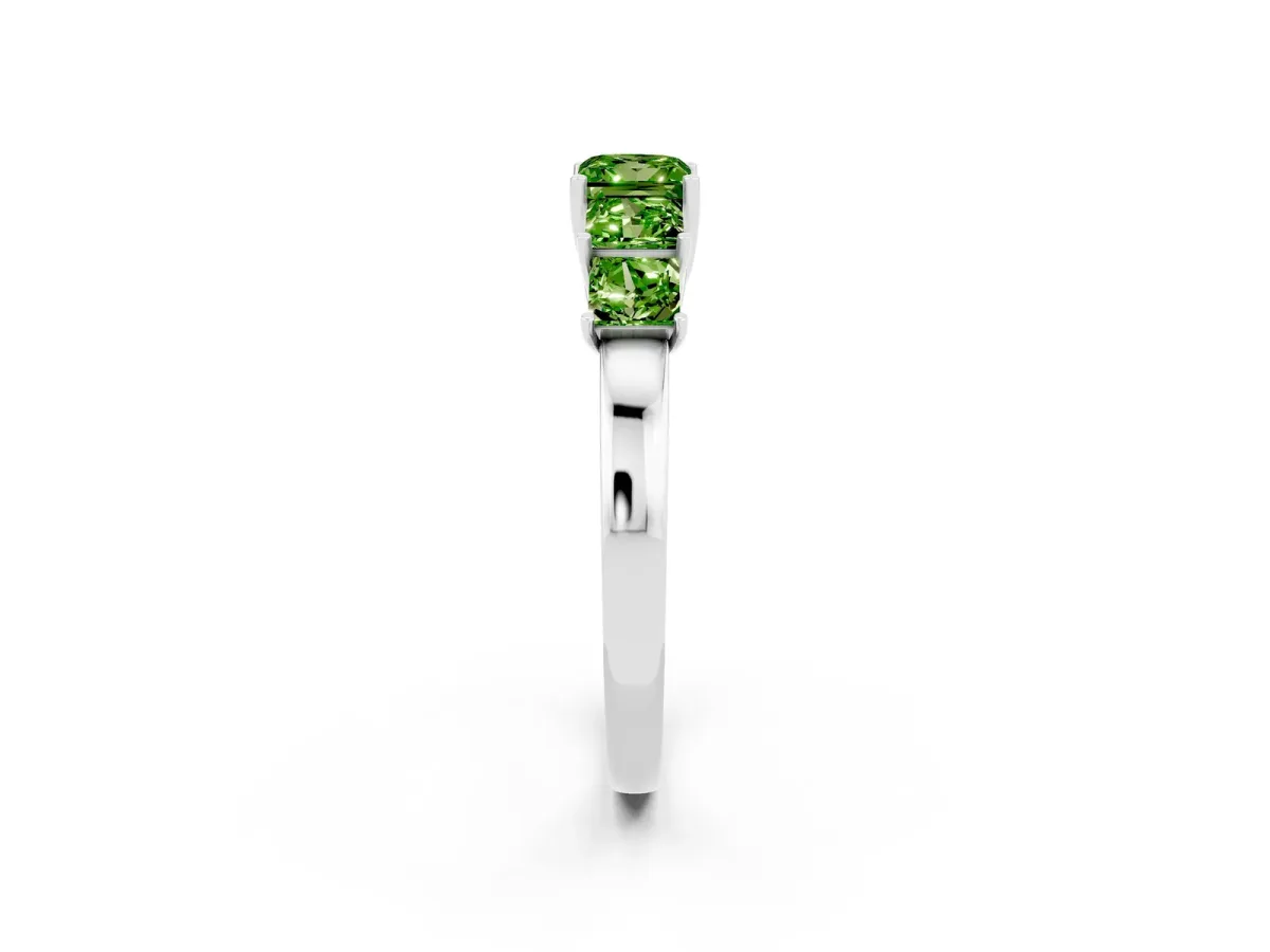 Princess Cut Five-Stone Peridot Ring with Classic Prong Setting Silver