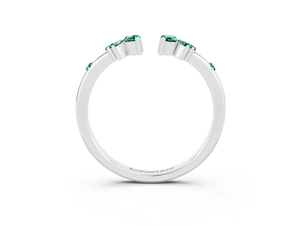 Open Marquise Cluster Green Sapphire Band with Prong Setting Silver