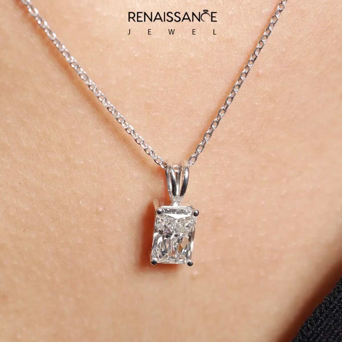 Radiant Diamond Solitaire Pendant with Four Prong Setting White gold