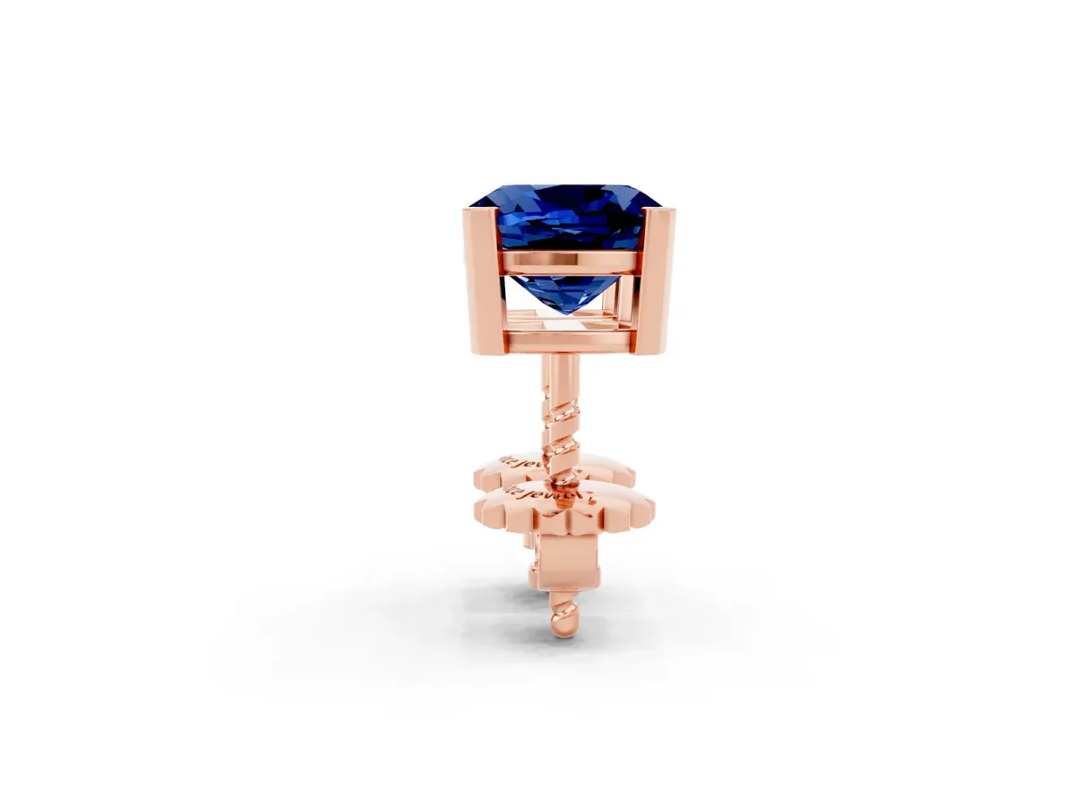 Cushion Cut Blue Sapphire Stud Earrings Rose gold
