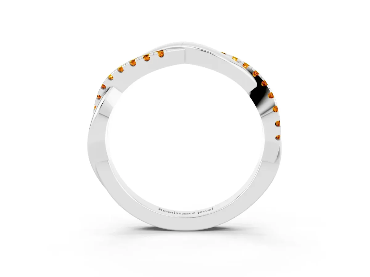 Round Citrine Twisted Infinity Band with Prong Setting White gold