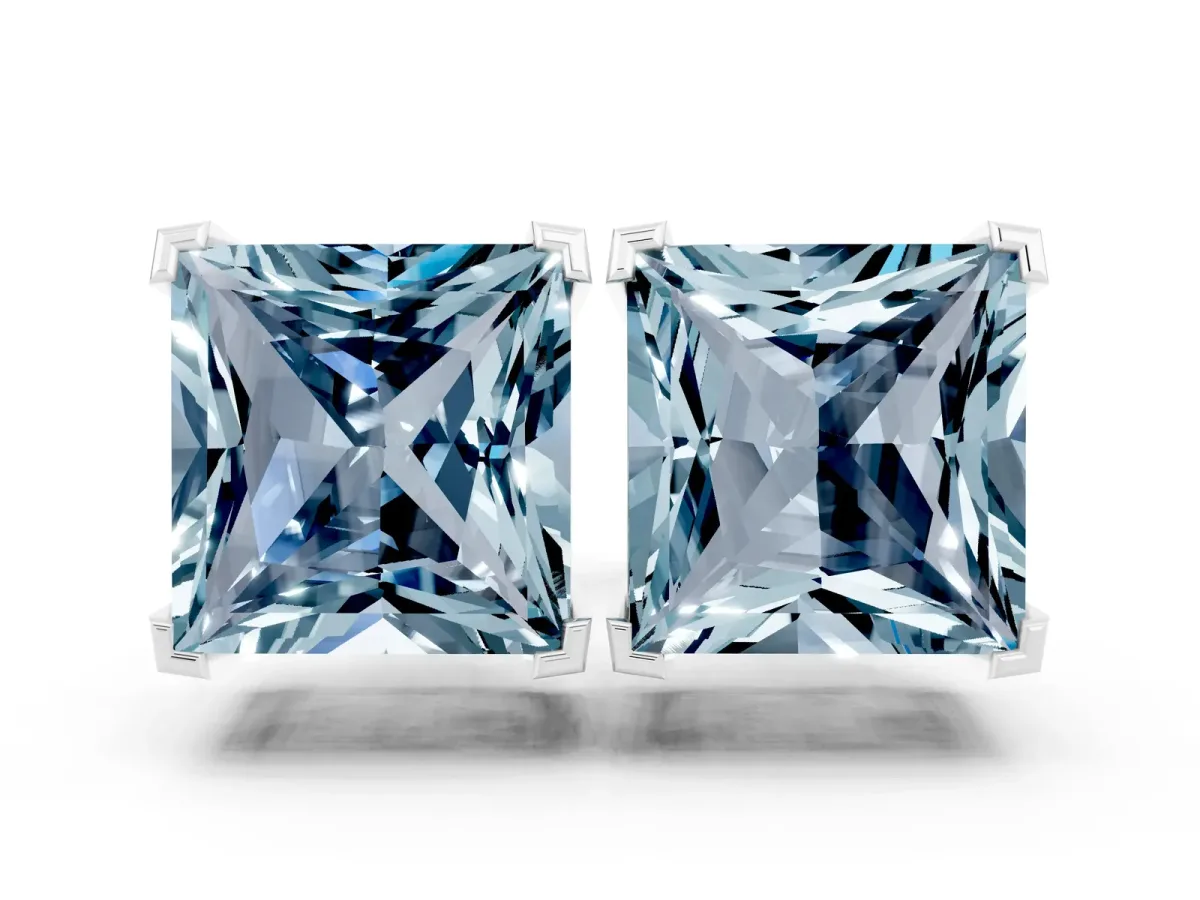 Princess Cut Aquamarine Stud Earrings White gold
