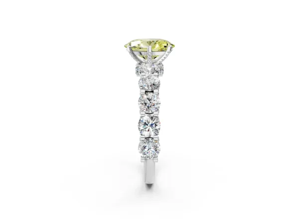 Fancy Yellow Oval Cut Diamond Side Stone Engagement Ring with Four-Prong Setting White gold