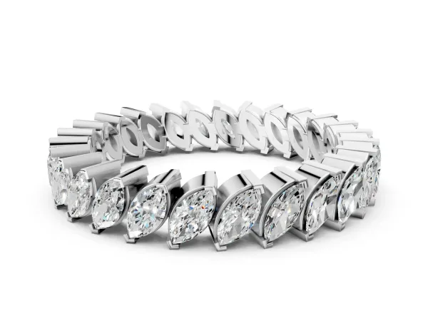 Marquise Diamond Shared Prong Full Eternity Band Silver