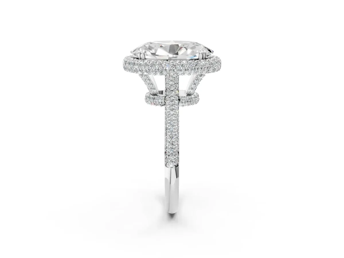 Oval Diamond Halo Ring with Round Diamond Accents Silver