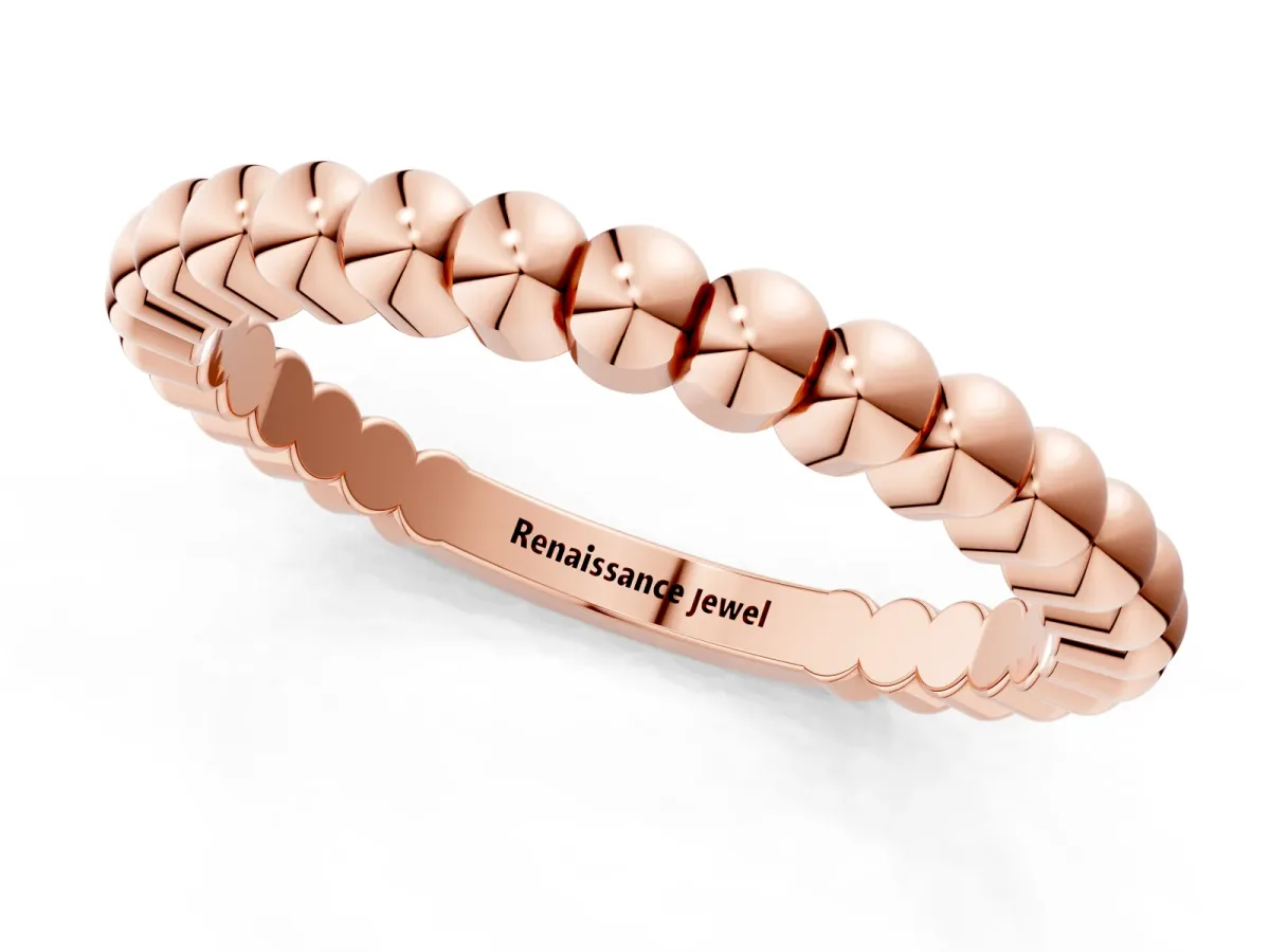 Beaded Round Stone Eternity Band with Bezel Setting Rose gold