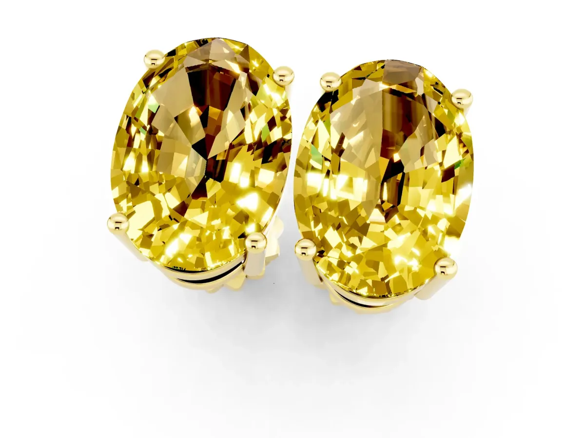 Oval Cut Yellow Sapphire Stud Earrings Yellow gold