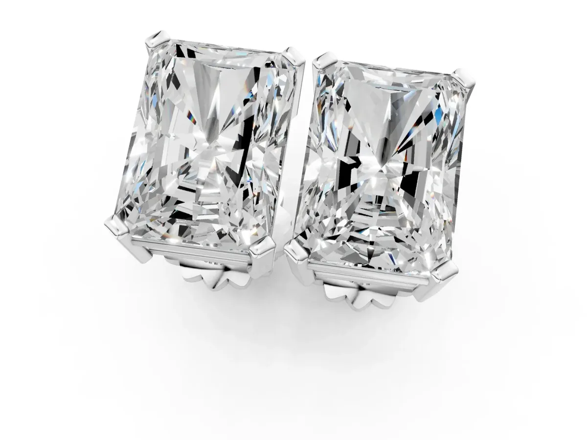 Radiant Cut Diamond Stud Earrings Silver