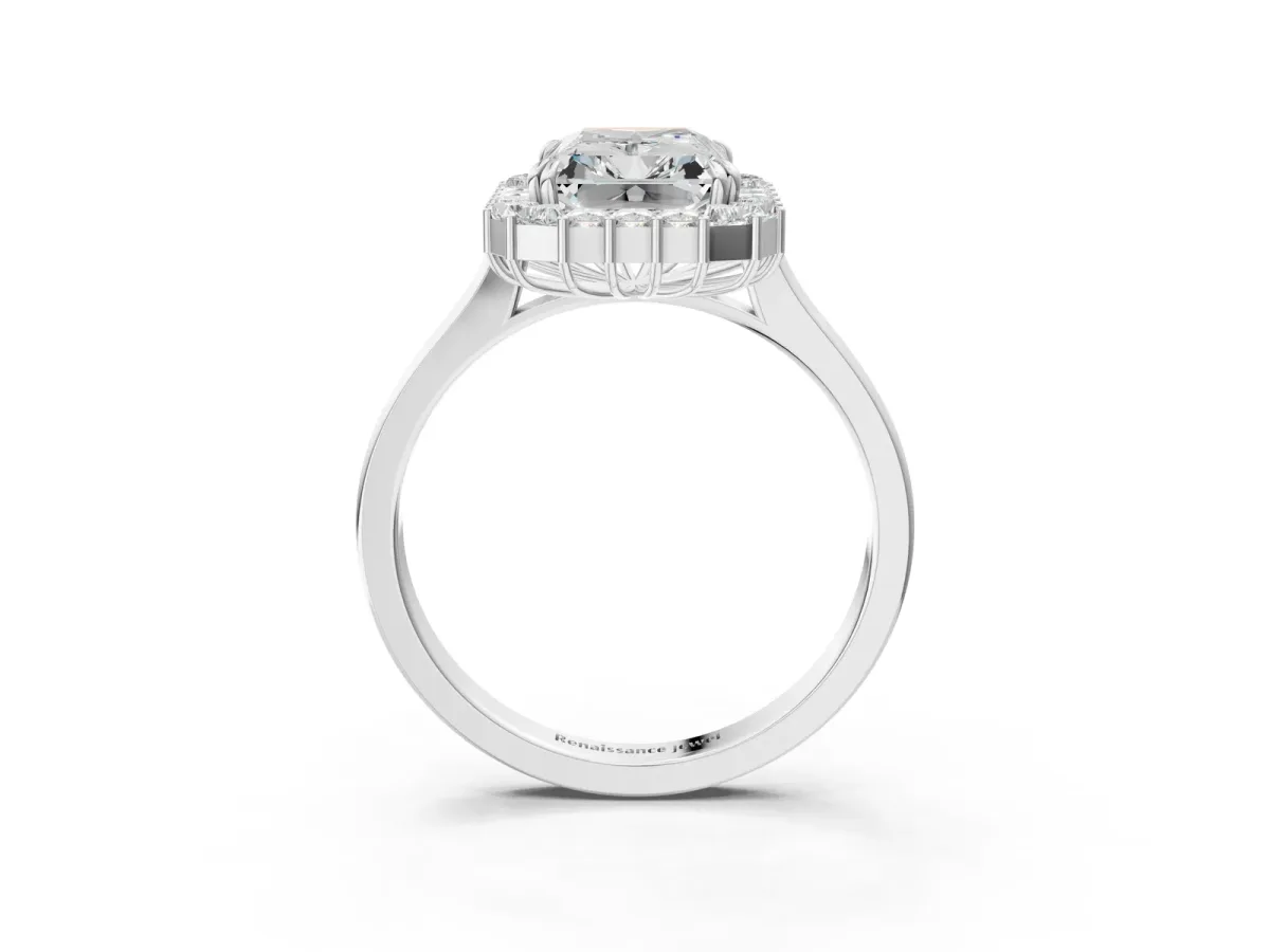 Radiant Diamond Baguette Halo Engagement Ring Platinum