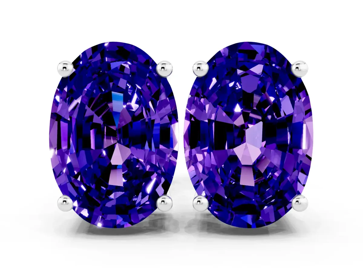 Oval Cut Tanzanite Stud Earrings White gold