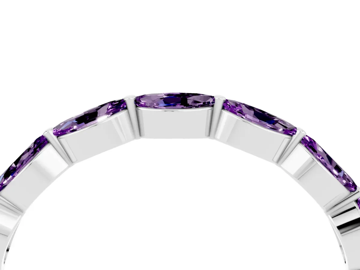 Marquise Amethyst Half Eternity Band with Prong Setting Silver