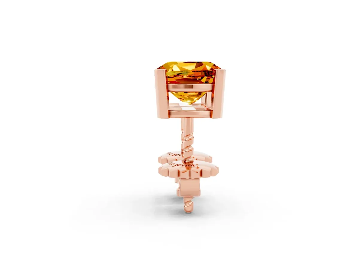 Cushion Cut Citrine Stud Earrings Rose gold