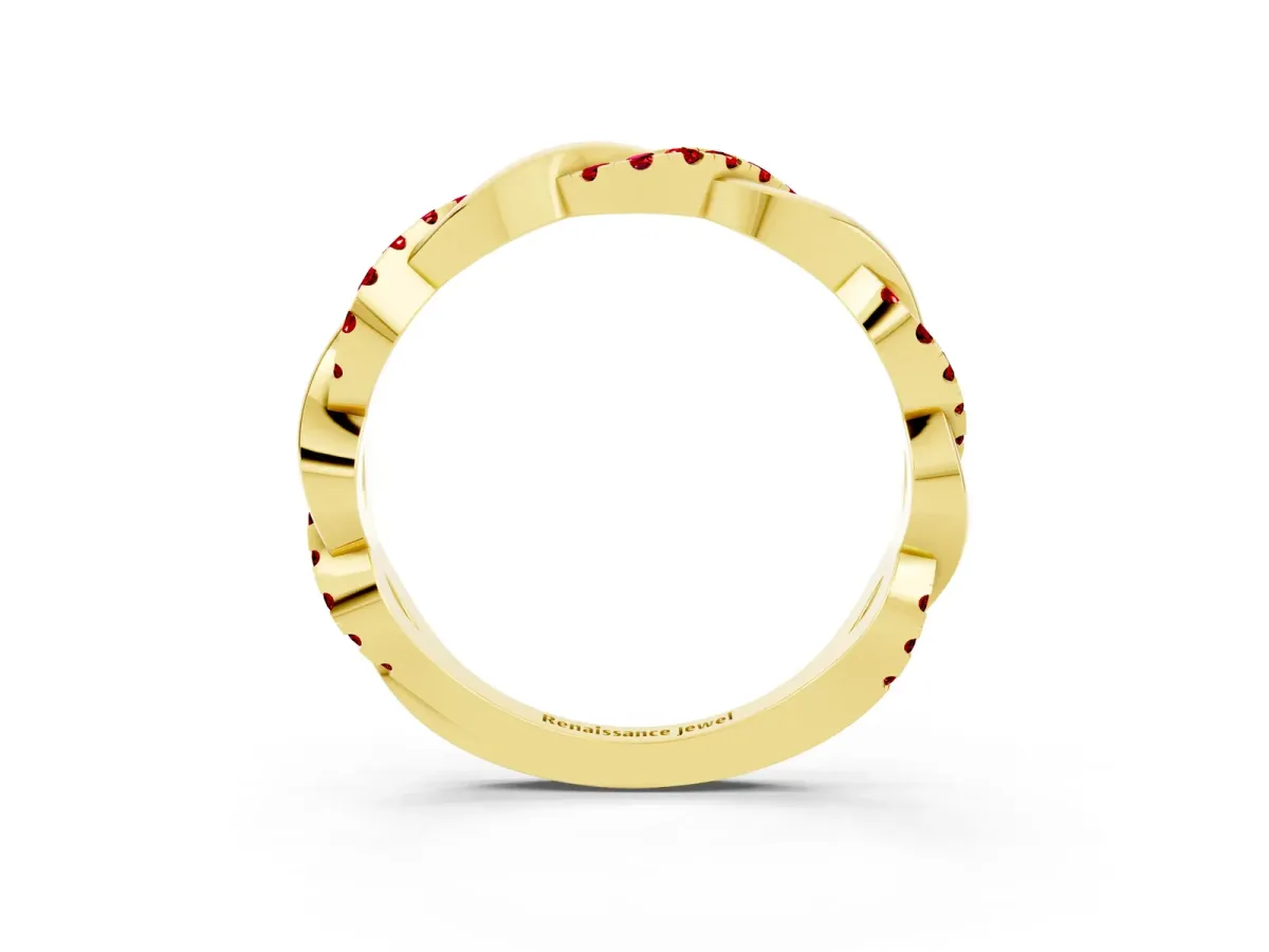 Round Ruby Twist Eternity Band with Pavé Setting Yellow gold