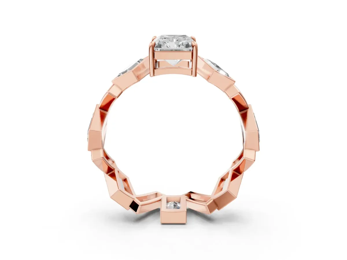 Radiant Diamond Geometric Side Stone Engagement Ring Rose gold