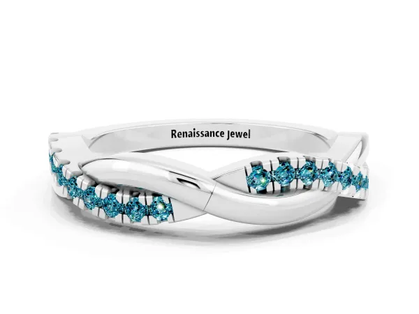Round Blue Topaz Twisted Infinity Band with Prong Setting Platinum