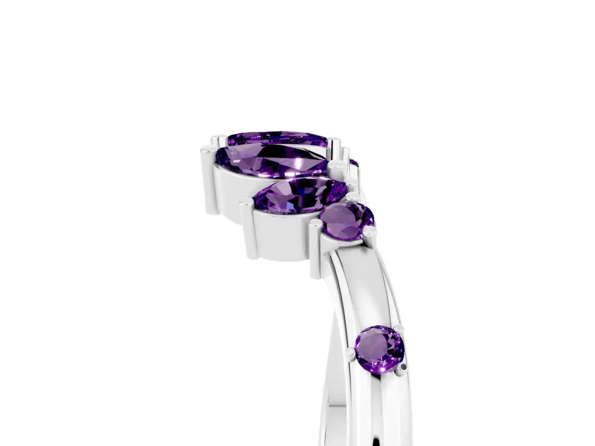 Open Marquise Cluster Amethyst Band with Prong Setting White gold