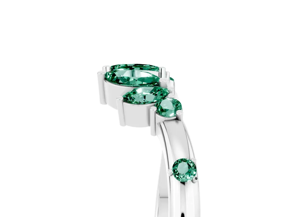 Open Marquise Cluster Green Sapphire Band with Prong Setting Silver