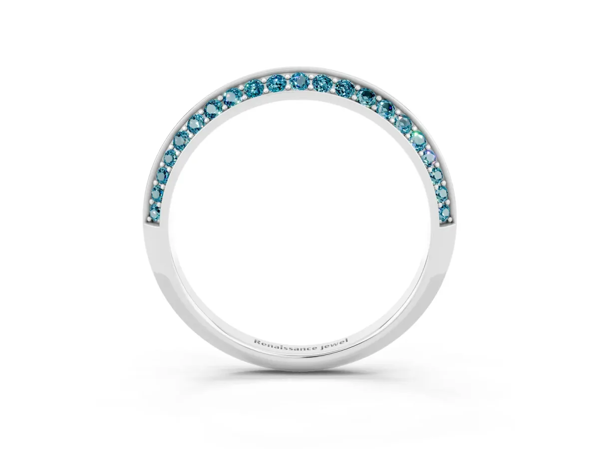 Double Row Pavé Round Blue Topaz Eternity Band with Channel Setting Platinum